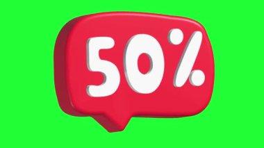 % 50 indirimli. İndirimli animasyon. Kara Cuma tanıtımı. Yeşil ekran ögesi