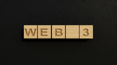 Web 3 konsepti. Tahta bloklar. İnternetin Geleceği 