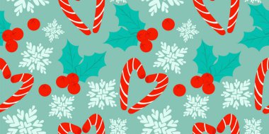 Noel deseni. Şeker kamışı, ökseotu ve kar taneleri. Kış arkaplanı