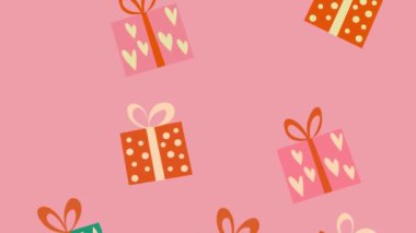 Hediye kutuları düşerken animasyon. Tatil indirimi konsepti. Çizgi film tarzı. Döngülü video 