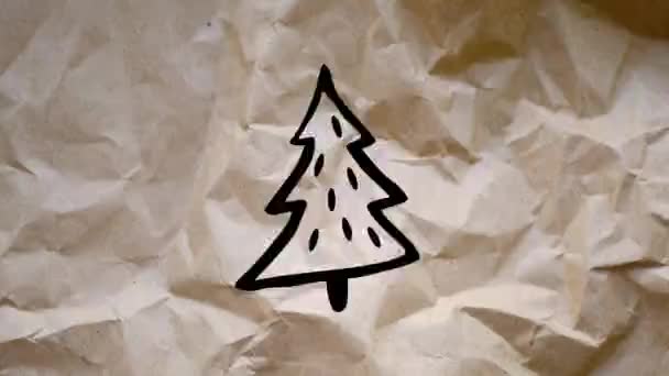 Doodle Pines Set Animation Crumpled Paper Background — Stock Video