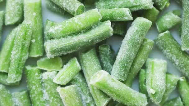 Textura Frijoles Verdes Congelados Cerca Fondo Alimenticio Vídeo Culinario Vegano — Vídeo de stock