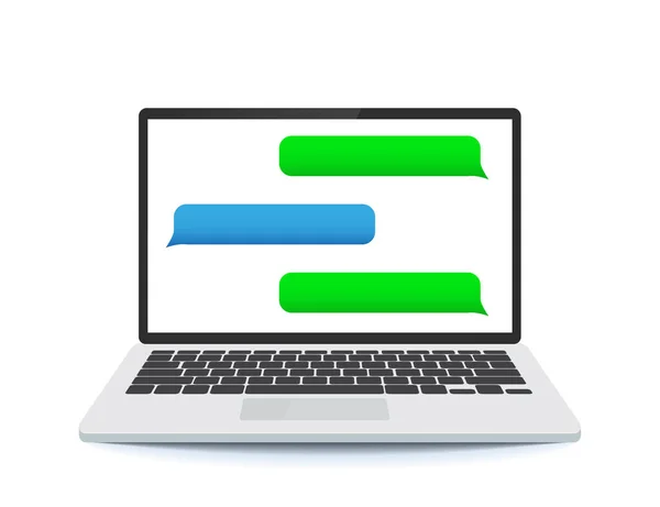 Chat Nachrichten Auf Computer Laptop Mit Popup Chat Benachrichtigungen Vektorillustration — Stockvektor