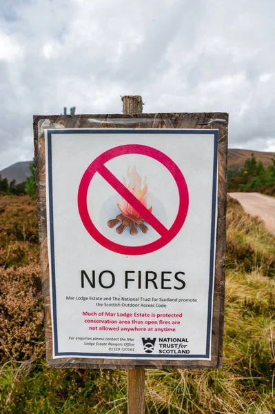 stock image Braemar, UK- Oct 14, 2022: A no fires sign in Scotlands Cairngorms National Park supplied by the National Trust of Scotland