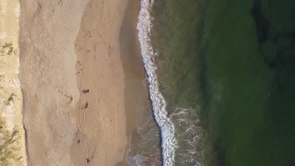 Letecké Video Pohledem Dolů Vlnu Řítící Bílé Písečné Pláži Donegal — Stock video
