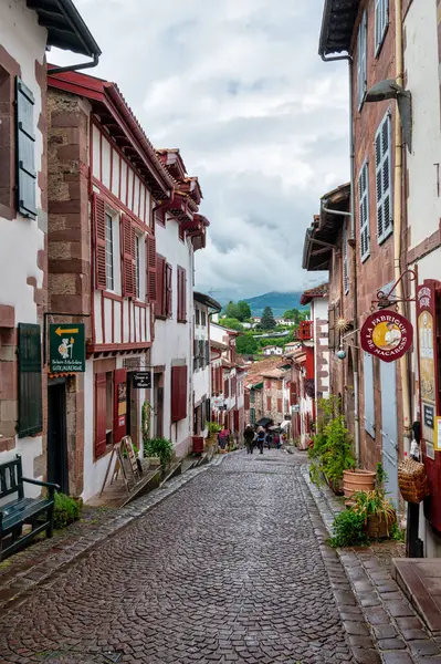 stock image Saint-Jean-Pied-de-Port, France- May 14, 2024:  The old medieval road in Saint-Jean-Pied-de-Port. One of the starts of the Camino Way.