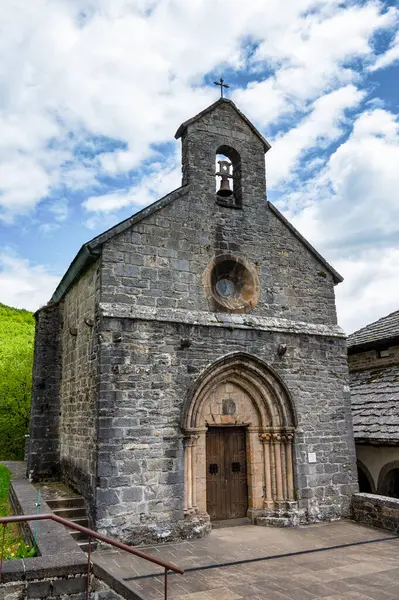 stock image Roncesvalles, Spain- May 16, 2024:The church of Iglesia de Santiago in Roncesvalles