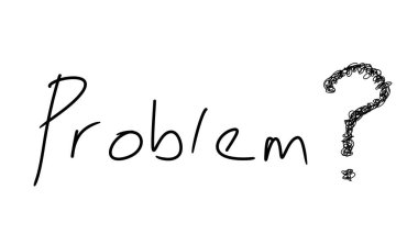 Karışık karalamalarda soru işareti olan kelime probleminin el yazısıyla çizimi