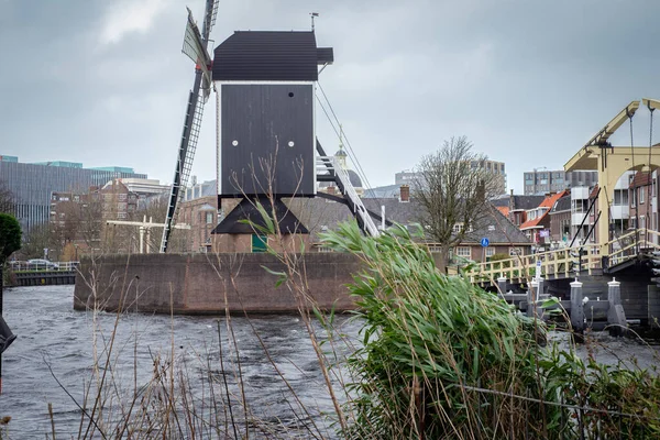 Replica Del Molino Viento Rembrandt Bajo Clima Tormentoso Leiden Países —  Fotos de Stock