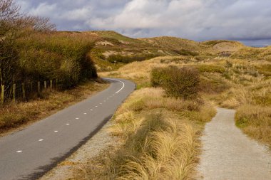 Bicycle and walking path on the dunes at the North Sea shore, Katwijk, Netherlands