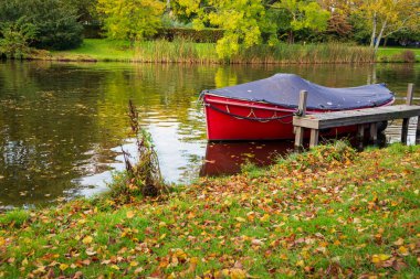 Red boat in the canal, Leiden, Netherlands