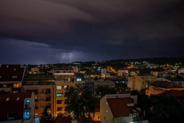 Tempête Estivale Pluie Éclairages Sur Ville Belgrade Serbie — Photo