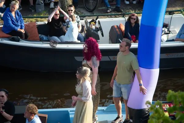 stock image 28. 06. 2024 Leiden, Netherlands, Lakenfest, LGBTQ+ group participating in the of the celebration of summer starting in Leiden with