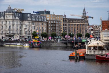 03. 08. 2024, Amsterdam, Netherlands, Park Plaza Victoria Amsterdam, a historic hotel opposite Central Station, offers luxury rooms, a wellness center, indoor pool. clipart