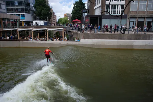 stock image 09.08.2024, Rotterdam, Blaak, Netherlands. urban wave pool named RiF010, is located in the heart of Rotterdam, for all surf skill levels, from beginners to experienced surfers