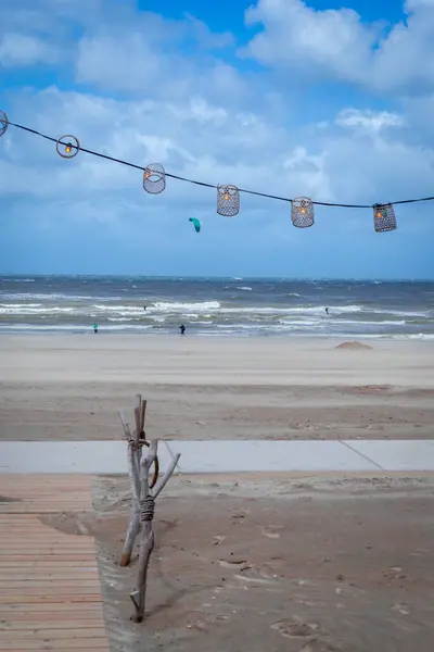 stock image Noordwijk beach decoration, waves, sand and wind