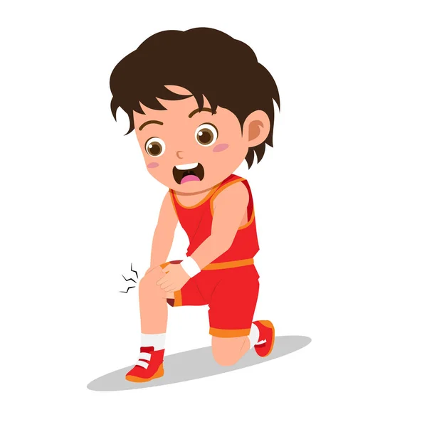 Cartoon Aranyos Boy Getting Leg Fájdalom Játék Közben Kosárlabda — Stock Vector