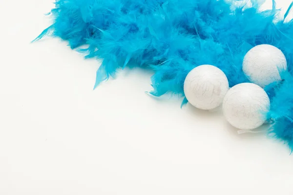 stock image Blue fluffy tinsel and Christmas white balls