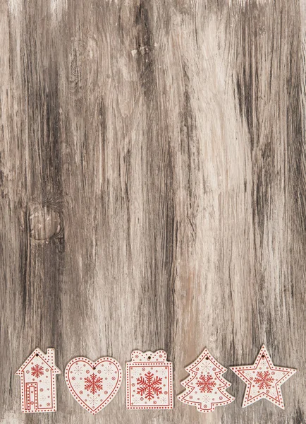 Деревянный Фон Красно Белыми Деревянными Украшениями — стоковое фото
