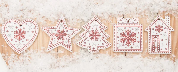 Piros Fehér Karácsonyi Dekorációk Tinsel Egy Háttér Mesterséges Jogdíjmentes Stock Képek