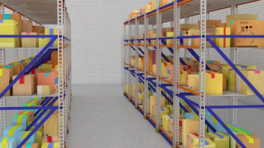 Üzerlerinde demir raflar ve kutular var. 3d hazırlayıcı