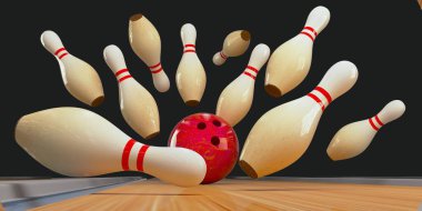 Bowling topları ve bowling topları kırmızısı. 3B görüntüleme