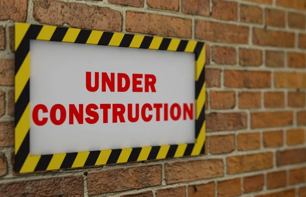 レンガの壁の建設サインの下 3Dレンダリング — ストック写真
