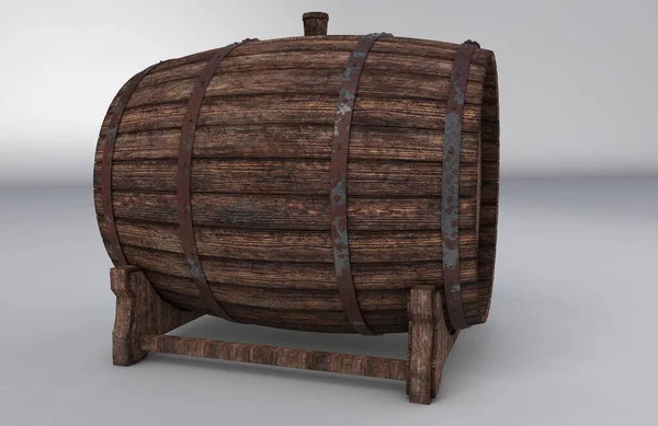 stock image Wine wooden barrel on a white background. 3D render.