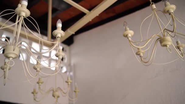 Intertwined Chandeliers Oblong Bulbs Hang Ceiling High Quality Footage — Stok Video