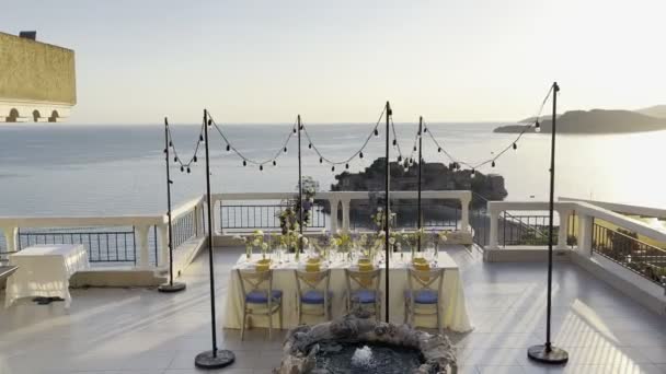 Laid Festive Table Terrace Overlooking Sea Mountains High Quality Fullhd — Stok video