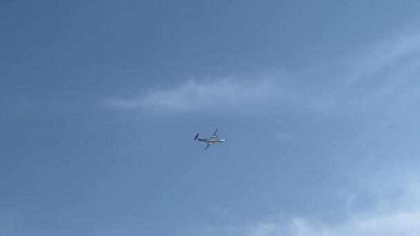 Самолет Летит Высоко Голубом Небе Высококачественные Кадры — стоковое видео