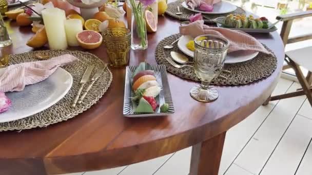 Plate Nigiri Wasabi Ginger Stands Laid Festive Table High Quality – Stock-video