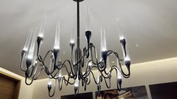 Modern Chandelier Candle Lamps Hanging Ceiling High Quality Footage — Vídeo de stock