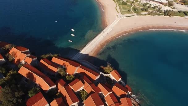Isthmus Leading Island Sveti Stefan Drone High Quality Footage — ストック動画