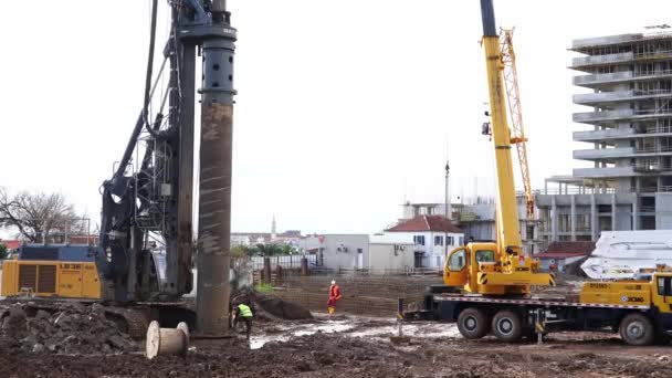 Piling Machine Working Construction Site High Quality Footage — Stock Video