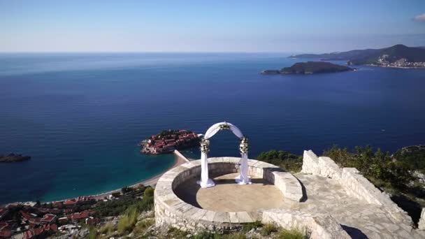 Wedding Arch Observation Deck View Island Sveti Stefan Mountains High — Stok video