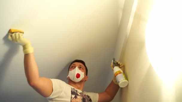 Cleaner Removes Mold Ceiling Sponge Spray High Quality Footage — Video