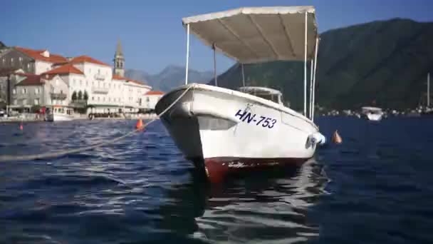 Covered Motorboat Moored Perast Pier Montenegro High Quality Fullhd Footage — Vídeos de Stock