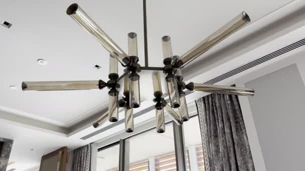 Modern Chandelier Hanging Ceiling Perpendicular Lighting Tubes High Quality Footage — Vídeos de Stock