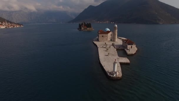Bride Groom Lighthouse Island Gospa Skrpjela High Quality Footage — Videoclip de stoc