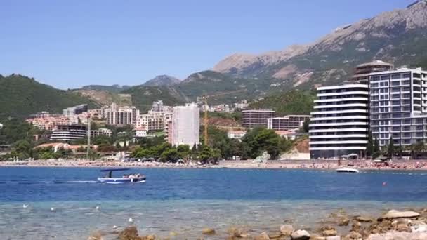Multi Storey Houses Beach Sea Town Rafailovici Montenegro High Quality — Vídeo de Stock