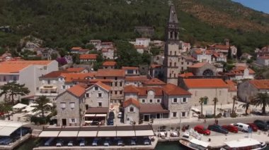 Ancient town of Perast on the shore of the Bay of Kotor. Montenegro. High quality 4k footage