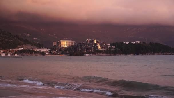 View Sea Hotel Dukley Backdrop Sunset Montenegro High Quality Footage — Stockvideo