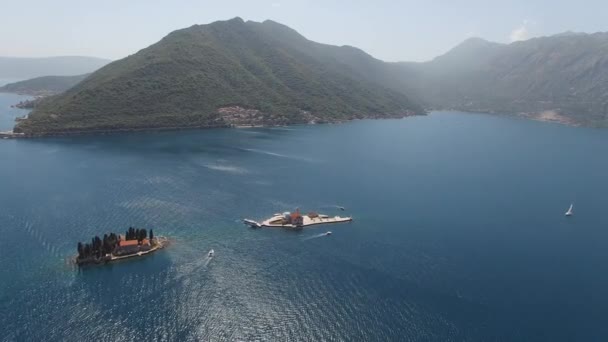 Drone View Islands Gospa Skrpjela George Bay Kotor Perast Montenegro — Vídeos de Stock