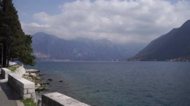 View from the stone embankment to the sea waves hitting the shore. High quality FullHD footage