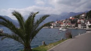 Boats are moored off the coast of Perast. Montenegro. High quality FullHD footage