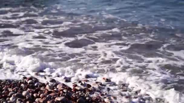 Sea Waves Roll Multi Colored Pebble Beach Close High Quality — Stok video