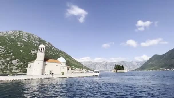 Church Our Lady Rocks Backdrop Green Mountains Montenegro High Quality — Stockvideo