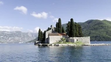 Ancient monastery on the island of St. George. Montenegro. High quality 4k footage