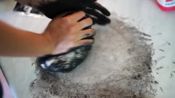 Chef Kneads Black Dough Cuttlefish Ink Table High Quality Footage — Video Stock